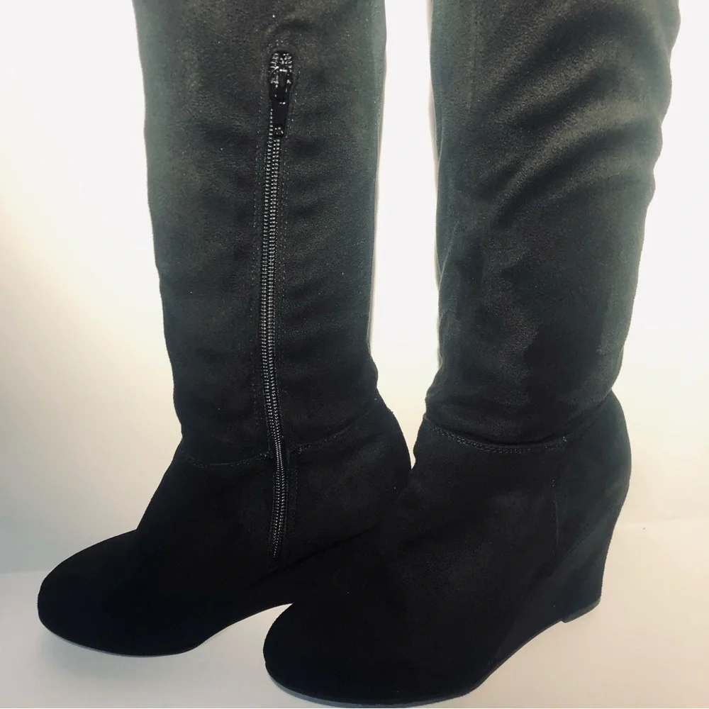 Chinese Laundry Wedge Over the Knee Suede Black Boots. Size 6/ 36.5